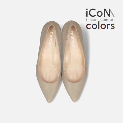 Basic Item SALE10%OFF：2024AW：iCoN COLORS：ポインテッドトゥ スムース パンプス（C57173）グレージュ/mamian（マミアン）