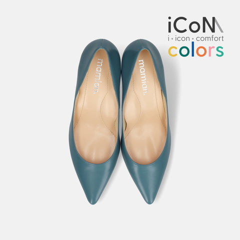 30%OFF：iCoN COLORS：ポインテッドトゥ スムース パンプス（C76533）アッシュブルー/mamian（マミアン）