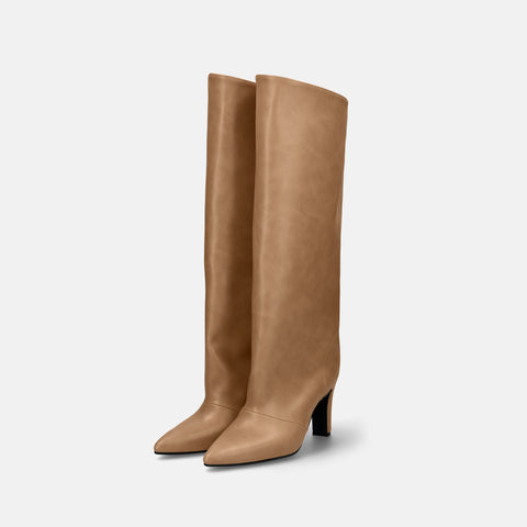 予約：2025AW：ワイドシャフト ロングブーツ（m81007）ベージュ/mamian（マミアン）