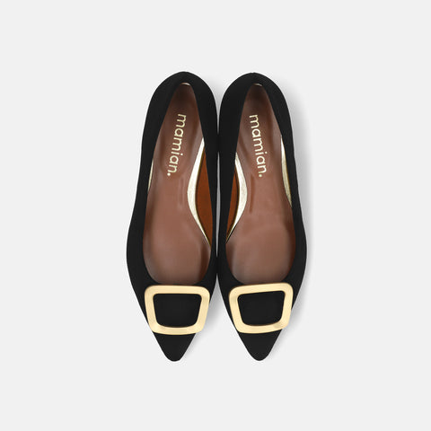 2025AW：ポインテッドトゥ バックル付き フラットシューズ（4785）ブラックS/mamian（マミアン）