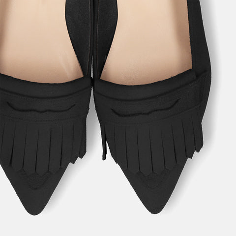 2025AW：ポインテッドトゥ フリンジ ローファー（m17058）ブラックS/mamian（マミアン）