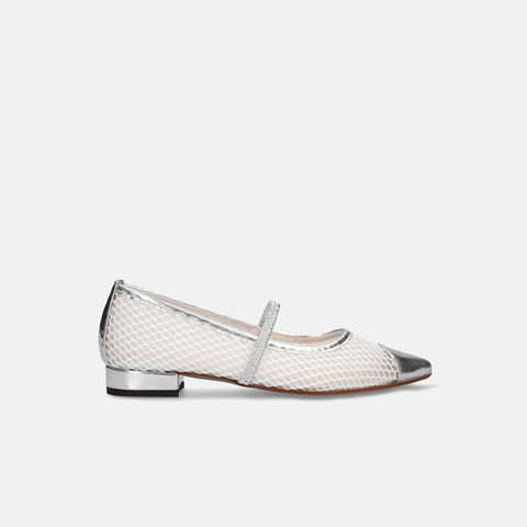 2025SS：甲ゴムストラップ チュールフラット（m17057）シルバーTU/mamian（マミアン）