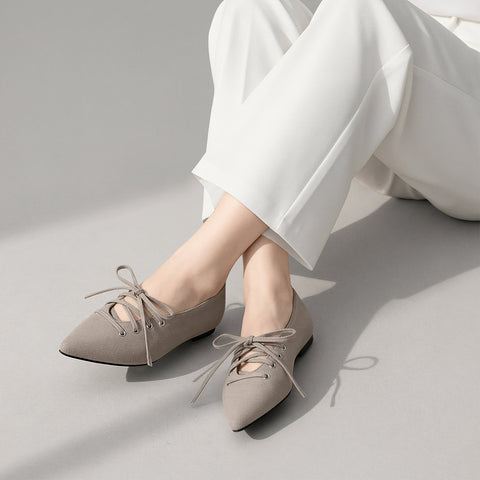 2025AW：レースアップデザイン フラットシューズ（m17060）グレージュS/mamian（マミアン）