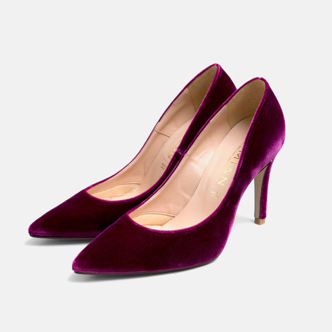 50%OFF：ベルベット調 ハイヒール パンプス（961aw1-ag）グレープベルベット/mamian（マミアン）