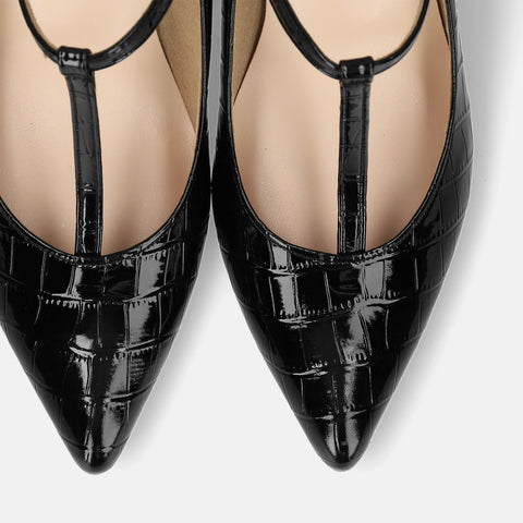 2025AW：Tストラップ パンプス 5cmヒール（m55201）ブラックCR/mamian（マミアン）