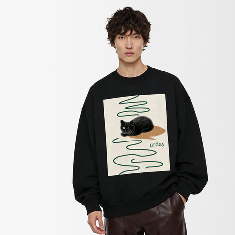 予約：urday【cat】アートワークスウェットシャツ（u-a-sw-0001-02）ブラック